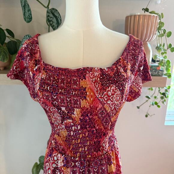 Harlow & Rose Smocked Boho Maxi Dress XL Square Neck Boho Cottagecore Festival - Picture 3 of 8